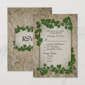 木に絡む緑のツタのデザインの出欠確認カード（食事の選択肢付き） 出欠カード (正面/裏面)