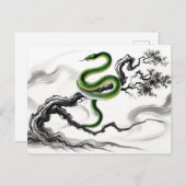 木に絵を描巻き付けられたインクの細かい蛇 シーズンポストカード (正面/裏面)