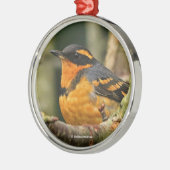 木に美しい多様なツグミの松の鳥 メタルオーナメント (左)