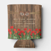木に美しい赤いチューリップの花 缶クーラー (裏面)