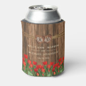 木に美しい赤いチューリップの花 缶クーラー (缶裏面)