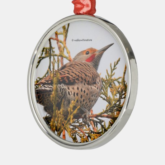 木に赤い柄の北フリッカ メタルオーナメント (左)