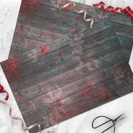 木に赤い白い庭の素朴花 薄葉紙