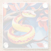 木に赤鮮やかと黄色のはかりで測コブラ ガラスコースター (裏面)