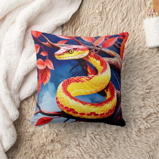 木に赤鮮やかと黄色のはかりで測コブラ クッション (ブランケット)