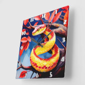 木に赤鮮やかと黄色のはかりで測コブラ スクエア壁時計 (傾斜)