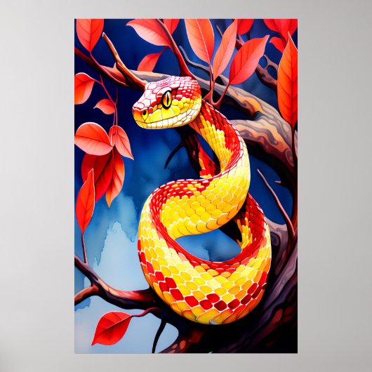 木に赤鮮やかと黄色のはかりで測コブラ ポスター (正面)