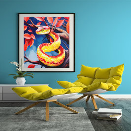 木に赤鮮やかと黄色のはかりで測コブラ ポスター