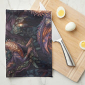 木に隠れる紫の龍 キッチンタオル (四つ折り)