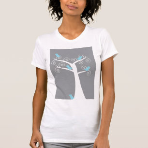 木に青い鳥5羽（灰色）シャツ Tシャツ