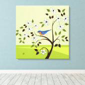 木に青い鳥 キャンバスプリント (インサイチュ (ウッドフロア))