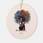 木に飾った髪のアフリカ系アメリカ人女性 セラミックオーナメント (左)