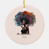 木に飾った髪のアフリカ系アメリカ人女性 セラミックオーナメント (裏面)