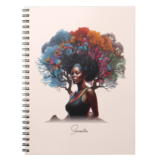 木に飾った髪のアフリカ系アメリカ人女性 ノートブック (正面)