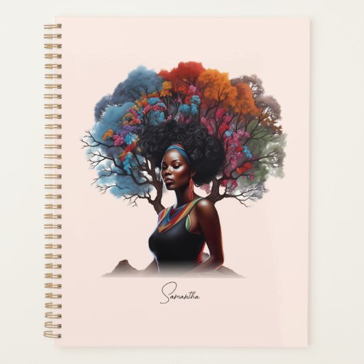 木に飾った髪のアフリカ系アメリカ人女性 プランナー手帳 (正面)