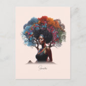 木に飾った髪のアフリカ系アメリカ人女性 ポストカード (正面)