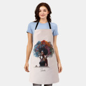 木に飾られたアカラフルフリカ人の女性 エプロン (着用した状態)