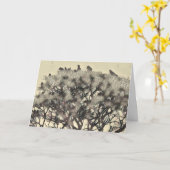 木に鳥の群れ カード (黄色い花)