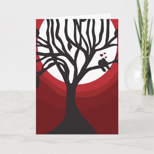 木に鳥を愛す、赤い色合い カード (正面)