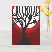 木に鳥を愛す、赤い色合い カード (黄色い花)