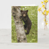 木に黒いクマの子 カード (黄色い花)