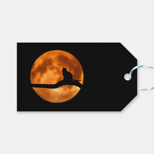 木に黒い猫のシルエット ギフトタグ (正面(横))