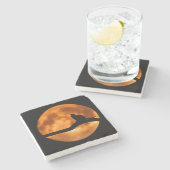 木に黒い猫のシルエット ストーンコースター (横)