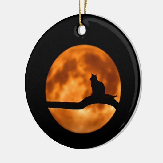 木に黒い猫のシルエット セラミックオーナメント (左)
