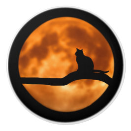 木に黒い猫のシルエット セラミックノブ