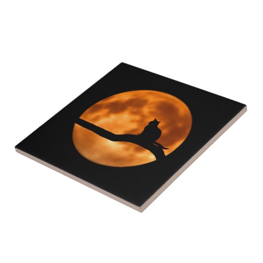 木に黒い猫のシルエット タイル (側面)