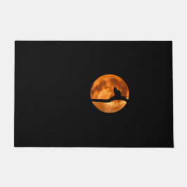 木に黒い猫のシルエット ドアマット