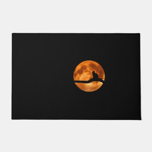 木に黒い猫のシルエット ドアマット (正面)