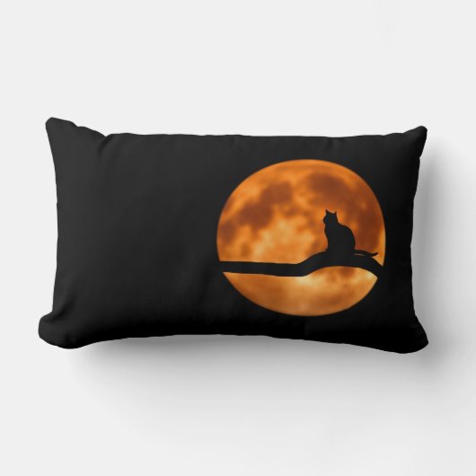 木に黒い猫のシルエット ランバークッション (正面)