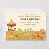 木のおもちゃよくはしゃぐ誕生日 招待状 (正面)