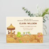 木のおもちゃよくはしゃぐ誕生日 招待状 (スタンド正面)