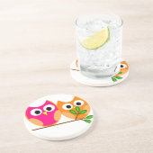 木のかわいいピンクおよびオレンジフクロウ コースター (側面)