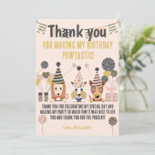 木のかわいい犬とパーティー帽子バルーン誕生日 サンキューカード (スタンド正面)