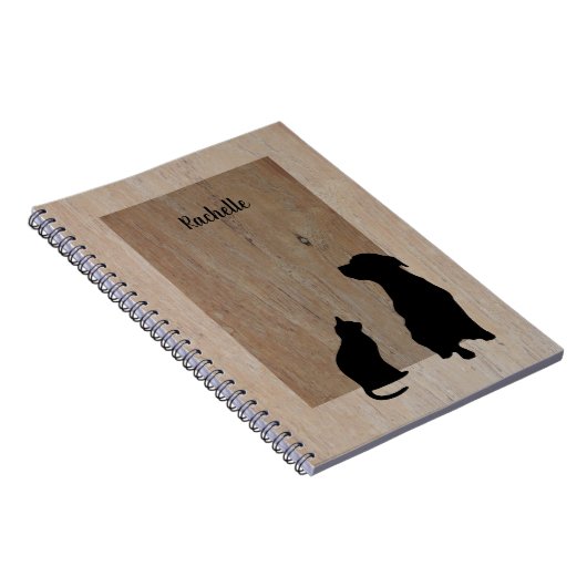 木のかわいい猫及び犬のシルエット ノートブック (右側)