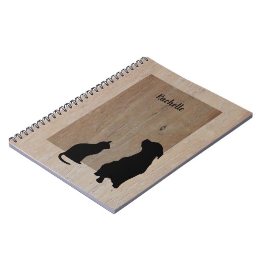 木のかわいい猫及び犬のシルエット ノートブック (左側)