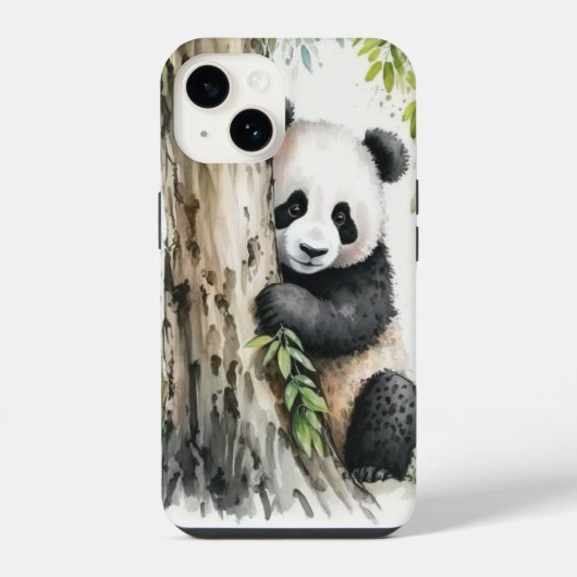 木のそばのパンダ iPhoneケース (裏面)