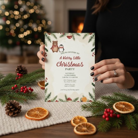 木のぬくもりあふれるクリスマスパーティーの招待状 招待状