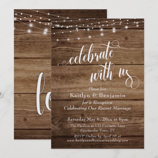 木のぬくもりと灯りで私たちと一緒にお祝いを レセプション 招待状 (正面/裏面)