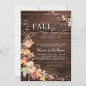 木のぬくもりのパンプキン秋の恋に落ちるベビーシャワー 招待状 (正面)