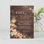 木のぬくもりのパンプキン秋の恋に落ちるベビーシャワー 招待状 (スタンド正面)