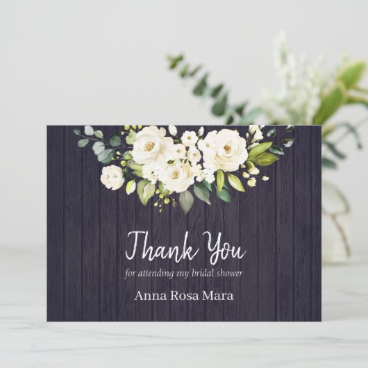 *～* 木のぬくもり感じるアンティーク調 ホワイトローズ ブライダルシャワー サンキューカード (スタンド正面)