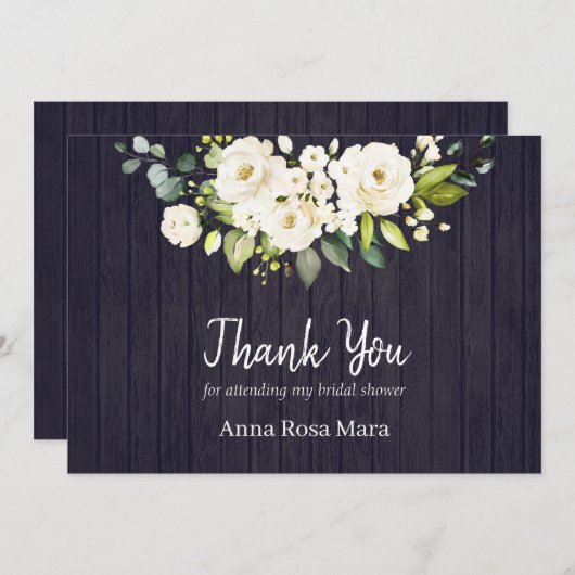 *～* 木のぬくもり感じるアンティーク調 ホワイトローズ ブライダルシャワー サンキューカード (正面/裏面)