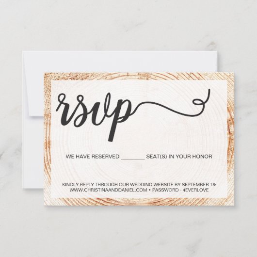 木のぬくもり感じる樹木リングのウェディング用席札予約しました 出欠カード (正面)