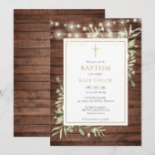 木のぬくもり感じる ライトとグリーンが優しい 洗礼・キリスト洗礼の案内 招待状 (正面/裏面)