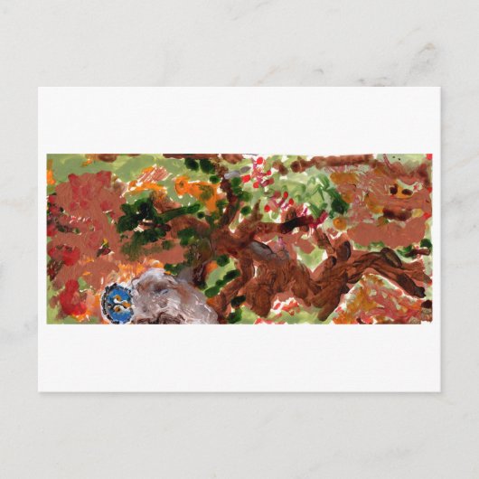 木のはがきに青い顔のフクロウ ポストカード (正面)