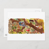 木のはがきに青い顔のフクロウ ポストカード (正面/裏面)